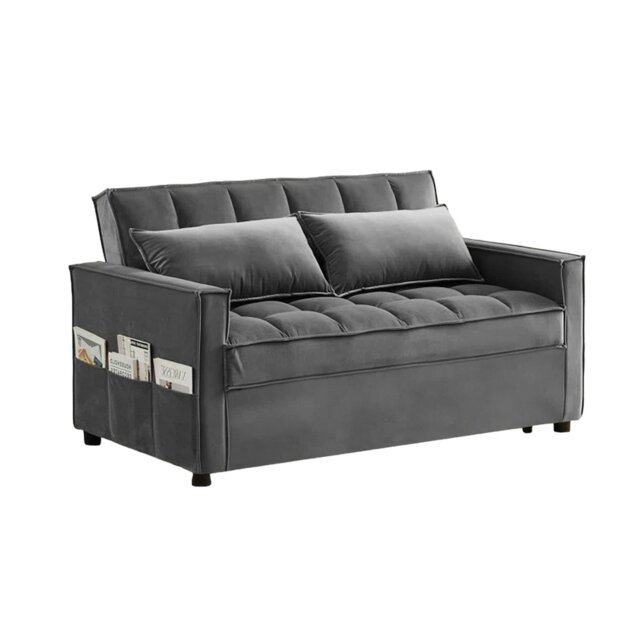 Rackhams Madrid Velvet 2 Seater Pullout Sofa Bed in Grey - 2 Seater - image 1
