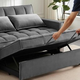 Rackhams Madrid Velvet 2 Seater Pullout Sofa Bed in Grey - 2 Seater - thumbnail 4