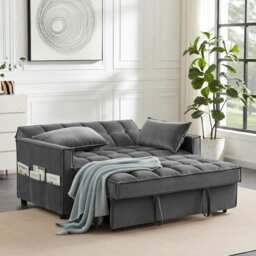 Rackhams Madrid Velvet 2 Seater Pullout Sofa Bed in Grey - 2 Seater - thumbnail 2