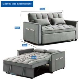 Rackhams Madrid Velvet 2 Seater Pullout Sofa Bed in Grey - 2 Seater - thumbnail 5
