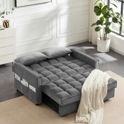 Rackhams Madrid Velvet 2 Seater Pullout Sofa Bed in Grey - 2 Seater - thumbnail 3