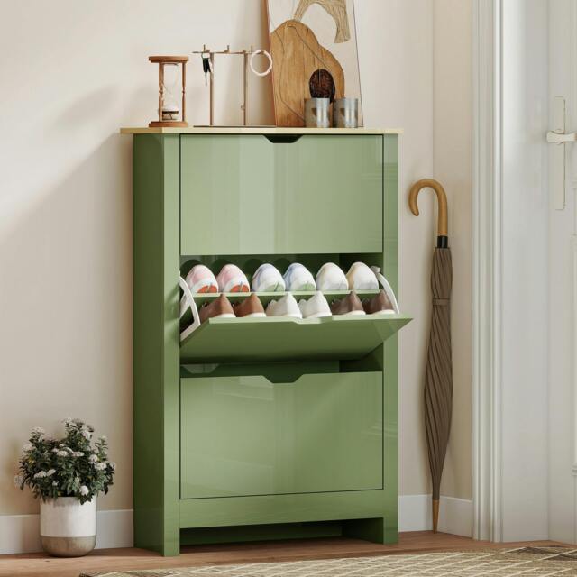 Rackhams 18-Shoe Storage Cabinet 6 Shelves 3 Drawers Tabletop - High Gloss Green - image 1