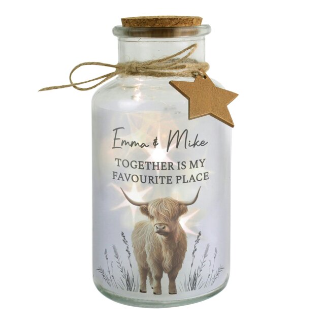 Rackhams Personalised Highland Cow LED Light Up Jar - image 1