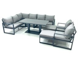 Rackhams Aluminum Outdoor Garden Furniture Set Corner Sofa 2 Chair 2 Big Footstools Adjustable Rising Lifting Dining Table Sets Dark Grey - thumbnail 2