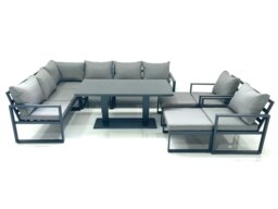 Rackhams Aluminum Outdoor Garden Furniture Set Corner Sofa 2 Chair 2 Big Footstools Adjustable Rising Lifting Dining Table Sets Dark Grey - thumbnail 1