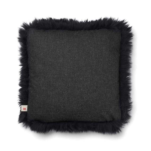 Rackhams Long-Wool Sheepskin Cushion - 52x52 cm - Charcoal/Black - image 1