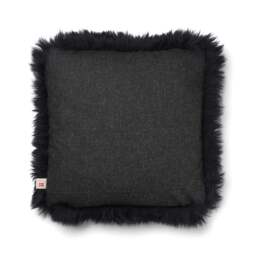 Rackhams Long-Wool Sheepskin Cushion - 52x52 cm - Charcoal/Black - thumbnail 1