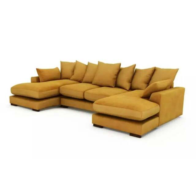 Rackhams Linea Plush Velvet U Shape Double Ended Sofa With Wide Footstool - Mustard - image 1