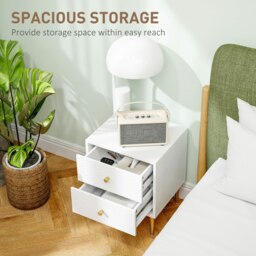Rackhams Modern Bedside Table with Drawer, Side Table with Metal Legs, White - White - thumbnail 4