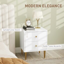 Rackhams Modern Bedside Table with Drawer, Side Table with Metal Legs, White - White - thumbnail 3