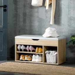 Rackhams Shoes Cabinet Bench Hidden Storage Padded Seat Organiser Footwear Rack Hallway Oak Tone - thumbnail 2