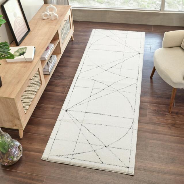Rackhams Galey Alix Architect-Modern Ivory Black Graphic High Pile Rug - 80 x 220 cm - image 1