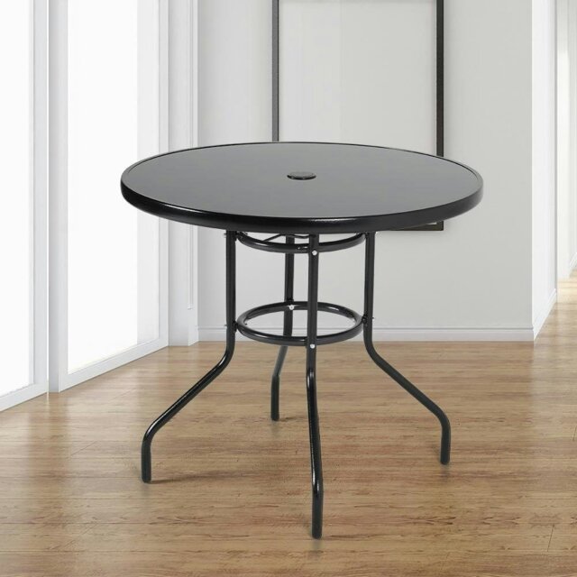 Rackhams Patio Garden Dining Table with Umbrella Hole Glass Garden Table - Dia 80 x H 72 cm - image 1
