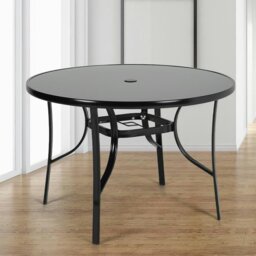 Rackhams Patio Garden Dining Table with Umbrella Hole Glass Garden Table - Dia 80 x H 72 cm - thumbnail 2