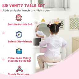 Rackhams Kids Dressing Table with Mirror and Stool, Drawer, Storage Boxes - White - White - 55 x 34 x 87 cm - thumbnail 3