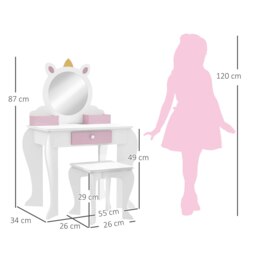 Rackhams Kids Dressing Table with Mirror and Stool, Drawer, Storage Boxes - White - White - 55 x 34 x 87 cm - thumbnail 5