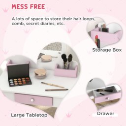 Rackhams Kids Dressing Table with Mirror and Stool, Drawer, Storage Boxes - White - White - 55 x 34 x 87 cm - thumbnail 4