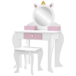 Rackhams Kids Dressing Table with Mirror and Stool, Drawer, Storage Boxes - White - White - 55 x 34 x 87 cm - thumbnail 2