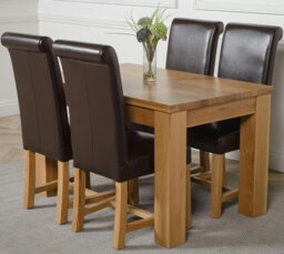 Rackhams Dakota Small Oak Dining Table with Washington Leather Chairs - 6 chairs - Brown - thumbnail 4