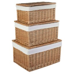 Rackhams Light Steamed Cotton Lined Wicker Storage Basket - Set of 3