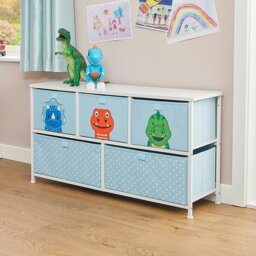 Rackhams Kids Dinosaur 5 Drawer Storage Chest - Blue/White