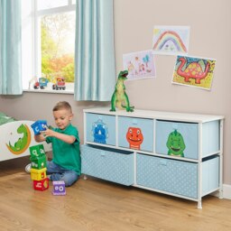 Rackhams Kids Dinosaur 5 Drawer Storage Chest - Blue/White - thumbnail 5