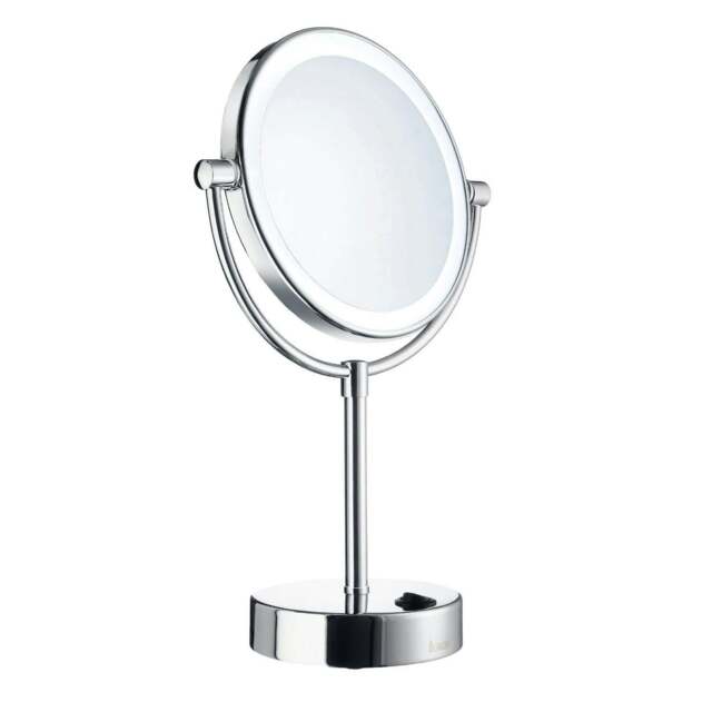 Rackhams Polished Chrome LED Dual Light Mirror - Freestanding with 5x Magnification, Battery Operated Bathroom Table Mirror - image 1