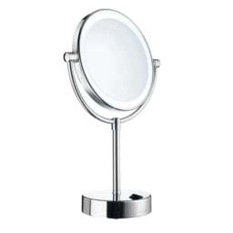 Rackhams Polished Chrome LED Dual Light Mirror - Freestanding with 5x Magnification, Battery Operated Bathroom Table Mirror
