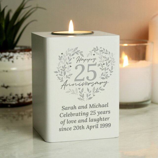 Rackhams Personalised 25th Silver Wedding Anniversary Tea Light Holder - image 1
