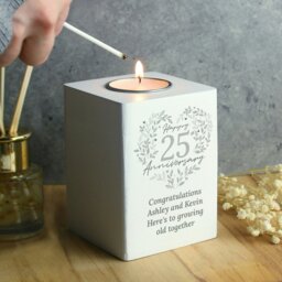 Rackhams Personalised 25th Silver Wedding Anniversary Tea Light Holder - thumbnail 2