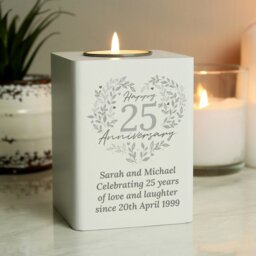 Rackhams Personalised 25th Silver Wedding Anniversary Tea Light Holder - thumbnail 1