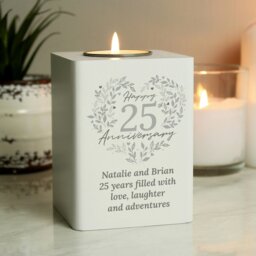 Rackhams Personalised 25th Silver Wedding Anniversary Tea Light Holder - thumbnail 4