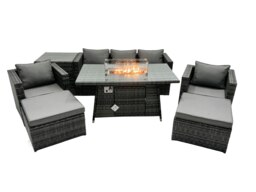 Rackhams Rattan Garden Furniture Fire Pit Dining Set 7 Seater Lounge Sofa Table Set with Side table 2 big Footstool - thumbnail 1