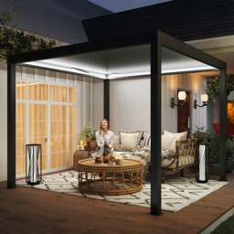 Rackhams 3 x 3(m) Electric Louvered Pergola Aluminium Pergola w/ LED Light