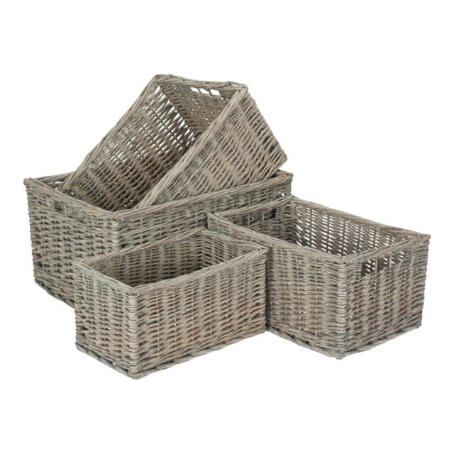 Rackhams Grey Wash Unlined Willow Storage Baskets - Set of 4 - Wicker - Grey