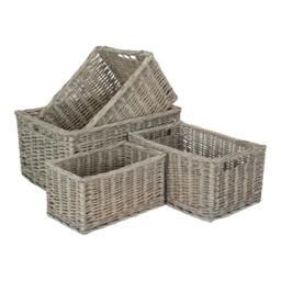 Rackhams Grey Wash Unlined Willow Storage Baskets - Set of 4 - Wicker - Grey - thumbnail 1