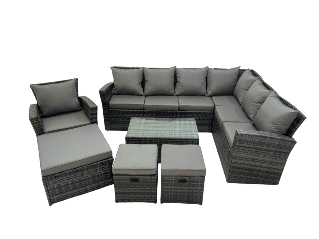 Rackhams Rattan Garden Outdoor Furniture Set 10 Seater Garden Sofa Coffee Table Sets with Chair 3 Footstools Dark Grey Mixed - image 1