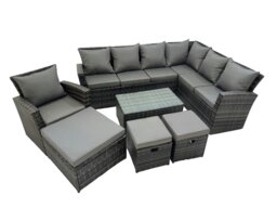 Rackhams Rattan Garden Outdoor Furniture Set 10 Seater Garden Sofa Coffee Table Sets with Chair 3 Footstools Dark Grey Mixed - thumbnail 2