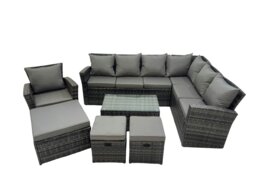 Rackhams Rattan Garden Outdoor Furniture Set 10 Seater Garden Sofa Coffee Table Sets with Chair 3 Footstools Dark Grey Mixed - thumbnail 1