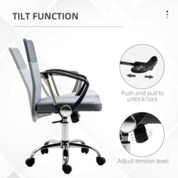 Rackhams Office Chair Linen Swivel Desk Chair Home Study Rocker w/ Wheel, Grey - Grey - thumbnail 4