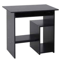 Rackhams Compact Small Computer Table Wooden Desk Keyboard Tray Storage - Black - thumbnail 2