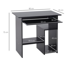 Rackhams Compact Small Computer Table Wooden Desk Keyboard Tray Storage - Black - thumbnail 3