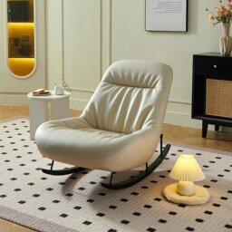 Rackhams Lutz Rocking Chair With Footstool, Leather - Mocha - thumbnail 1