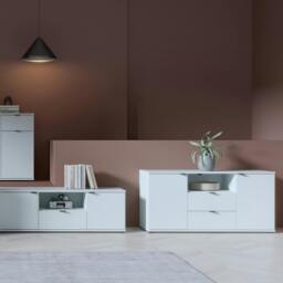 Rackhams Ganymede TV Unit with Open Shelf, Drawer & 2 Doors in Light Grey - W 129.8 X  H 63.1 X  D 41.3cm - 1 - Manufactured Wood - thumbnail 6