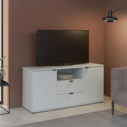 Rackhams Ganymede TV Unit with Open Shelf, Drawer & 2 Doors in Light Grey - W 129.8 X  H 63.1 X  D 41.3cm - 1 - Manufactured Wood