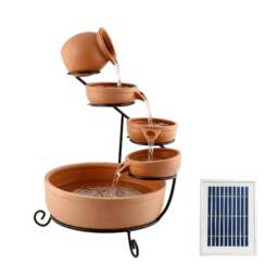 Rackhams Solar Powered Cascading Terracotta Water Feature – 4 Tier Garden Fountain with Battery Backup - Orange - thumbnail 1