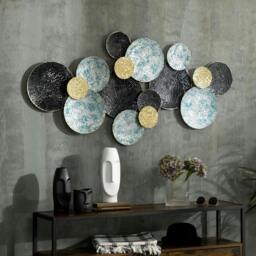 Rackhams 3D Metal Wall Art Modern Circle Hanging Wall Sculptures Home Decor for Living Room Bedroom Dining Room, Blue Black Gold - thumbnail 2