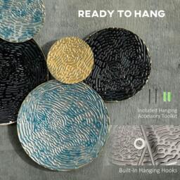 Rackhams 3D Metal Wall Art Modern Circle Hanging Wall Sculptures Home Decor for Living Room Bedroom Dining Room, Blue Black Gold - thumbnail 5