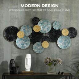 Rackhams 3D Metal Wall Art Modern Circle Hanging Wall Sculptures Home Decor for Living Room Bedroom Dining Room, Blue Black Gold - thumbnail 4