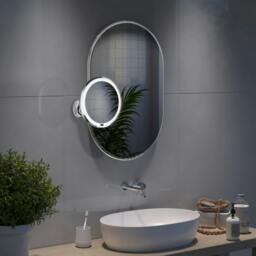 Rackhams Polished Chrome LED Mirror with Suction Cup Mounting (200mm) 7x Magnification Bathroom Makeup or Shaving Mirror - thumbnail 2